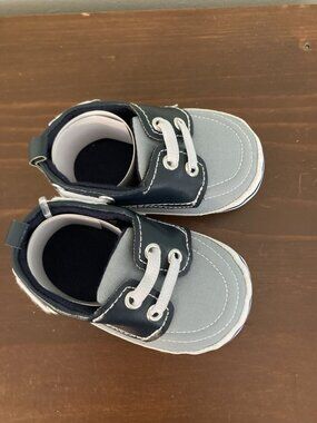 Baby Boys Navy & Gray Canvas Moccasin Shoes With Soft Soles